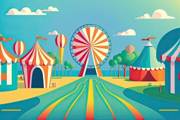 Fototapeta premium a small a road at the middle center leading to a circus carnival,