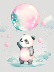 Fototapeta premium A Cute Bear with a Ballon , Nursery Animal , Nursery Wall Art , Kids Room , adorable animal , pastel