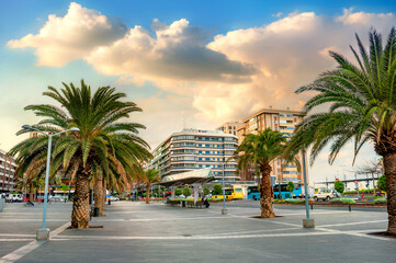 Cityscape with Plaza de Stagno square in new district of Las Palmas city. Gran Canaria, Spain