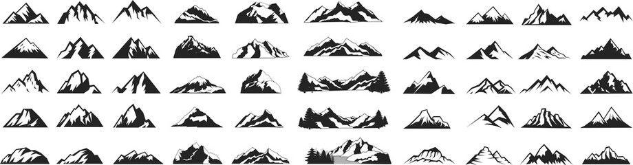 Mountain icons set silhouette
