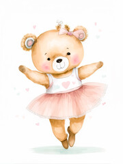 Obraz na płótnie Canvas A Cute Bear Ballerina , Nursery Animal , Nursery Wall Art , Kids Room , adorable animal