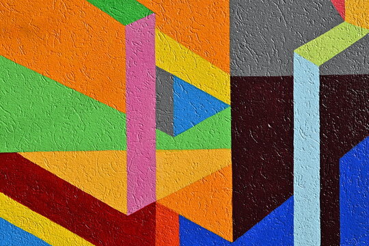 Multi-colored textured wall with geometric pattern