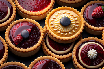 Top view of jam tarts generated with AI - obrazy, fototapety, plakaty