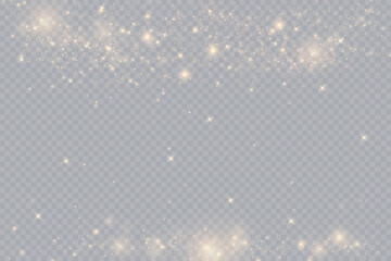 Golden glitter.Light effect.Glittering particles background. Gold dust on a transparent background.