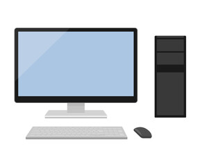 Illustration of desktop computer and keyboard and mouse
