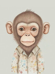 A Cute Monkey , Nursery Animal , Nursery Wall Art , Kids Room , adorable animal ,woodland ,boho