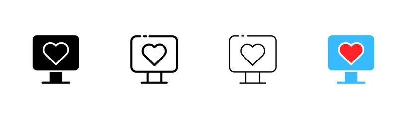 Dating website line icon. App, computer monitor with like, heart, love, date, couple, sympathy, feelings. Relationships concept. Vector icon in line, black and colorful style on white background