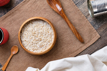 Oatmeal Porridge on Wooden Table
