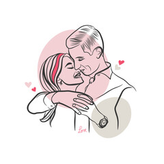 Tenderness, couple of lovers, hugs, vector illustration, warm feelings, doodle