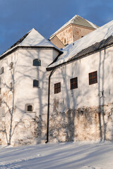 Turku Castle exterior on a sunny winter day, vertical photo