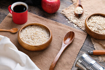 Oatmeal Porridge on Wooden Table