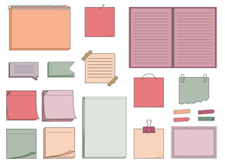 Collection of papers for memo - notepads, stickers, notebooks isolated on white background. Illustration on transparent background