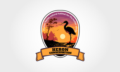Heron Conservation Vector Logo Template. Flamingo logo design inspiration.