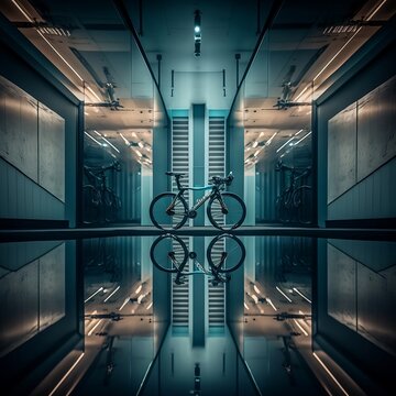 Cycle Room With Reflection Over Pool