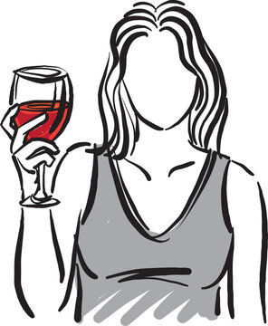 pretty woman with glass of wine drinking concept vector illustration