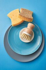 Set of eco friendly natural cleaning products, bamboo brush,