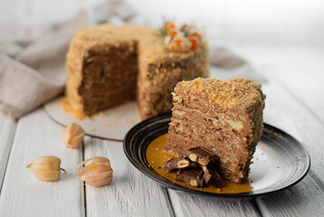 baked chokolade cake on a wood cake board