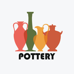 Handmade Clay Pottery Workshop. Artisanal Creative Craft Sign Concept. Pottery Illustration white Background.