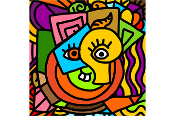 Colorful Aesthetic abstract decorative etnic face portrait