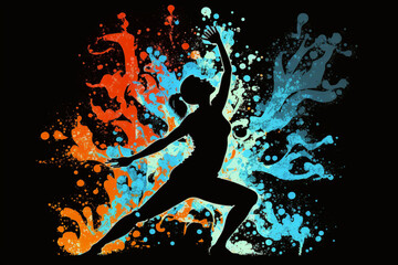 silhouette of a woman doing yoga on a colored background