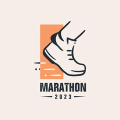 Obraz premium Marathon running logo design template hand drawn vector drawing illustration