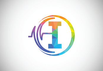 Initial low poly I alphabet with health pulse. Heartbeat logo design. Logo for medical or health business