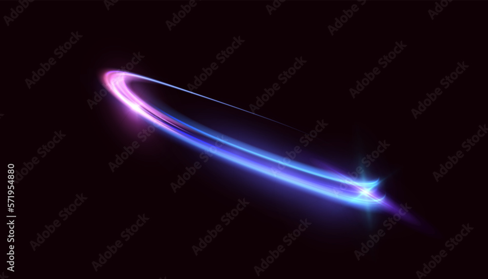 Poster Vector illustration of dynamic light sources on a dark background. High speed in night abstraction. Abstract light swirl. For web design, game design. PNG vector