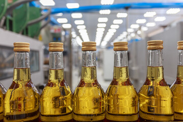 Liquor bottling line at spirit plant.