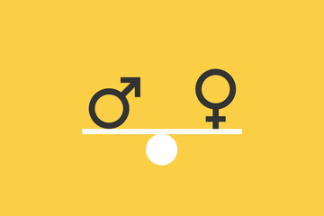 Male and female symbol on the scales with balance. Gender equality concept