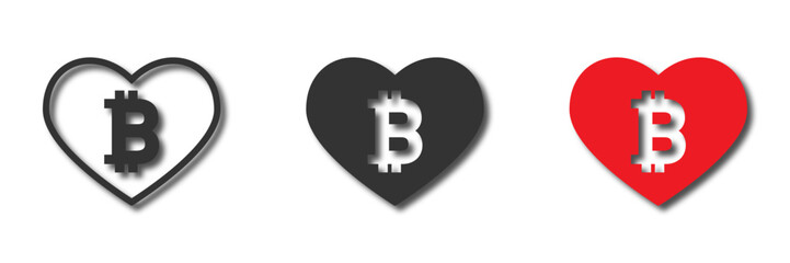 Obraz premium Heart icon with bitcoin symbol inside. Vector illustration.