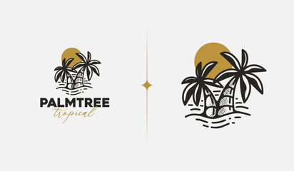 Beach Resort Palm Tree monoline. Universal creative premium symbol. Vector sign icon logo template. Vector illustration