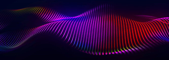 Digital technology background. Dynamic wave of glowing points. Futuristic background for presentation design. 3d Widescreen