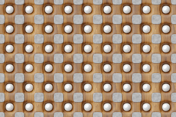Unique seamless tileable wooden pattern with stone and pearl inlays. 3D renderUnique seamless tileable wooden pattern with stone and pearl inlays. 3D render