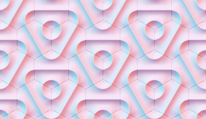 Seamless mosaic pattern of hexagons that form circles and triangles. 3 Render.