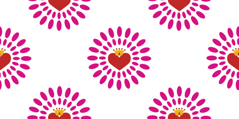 Fototapeta na wymiar Beautiful Pattern Heart cartoon vector illustration, pattern seamless Heart and flowers, Heart decorated with floral and botanical, minimal cute style for decorating the wedding card, valentine's day.