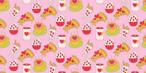 Beautiful Pattern cute cartoon for love concept. sweet beautiful heart. Cartoon illustration for fashion, Valentine's Day, wrap paper, cards or about love and wedding.