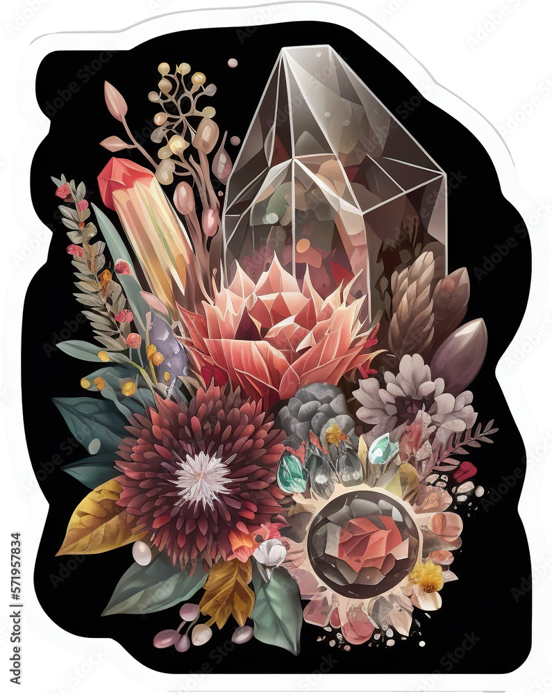 Wall mural magnetite crystal and flowers sticker