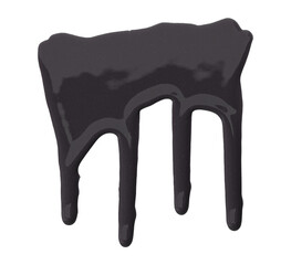 Black gray color with pigment flowing down. Isolated on transparent background.