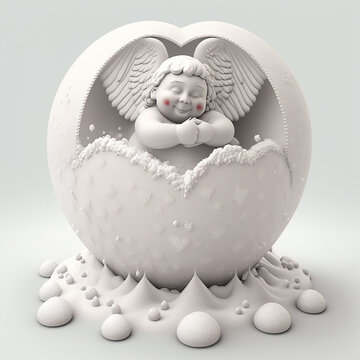 white winter heart with cute cupid angel for all lovers