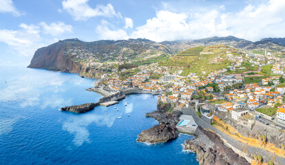 Fototapeta premium Landscape with Camara de Lobos, Cabo Girao in background, Madeira island, Portugal