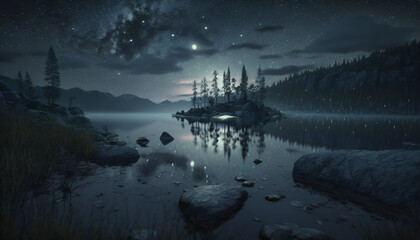 Obraz premium night landscape river mountain sky