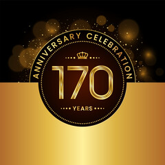 170th Anniversary Celebration. logo design with golden numbers and text for birthday celebration event, invitation, wedding, greeting card, banner, poster, flyer, brochure. Logo Vector Template
