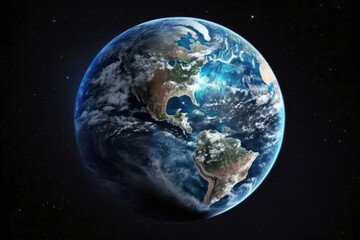 Planet Earth globe. Aerial view of blue planet from space. Generative AI