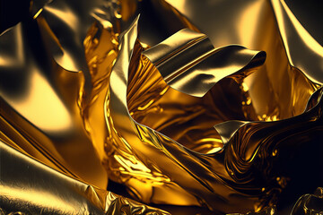Sumptuous gold texture composed of delicate crumpled golden leaves, creating a luxurious feel. Perfect for that touch of glamour. Generative AI