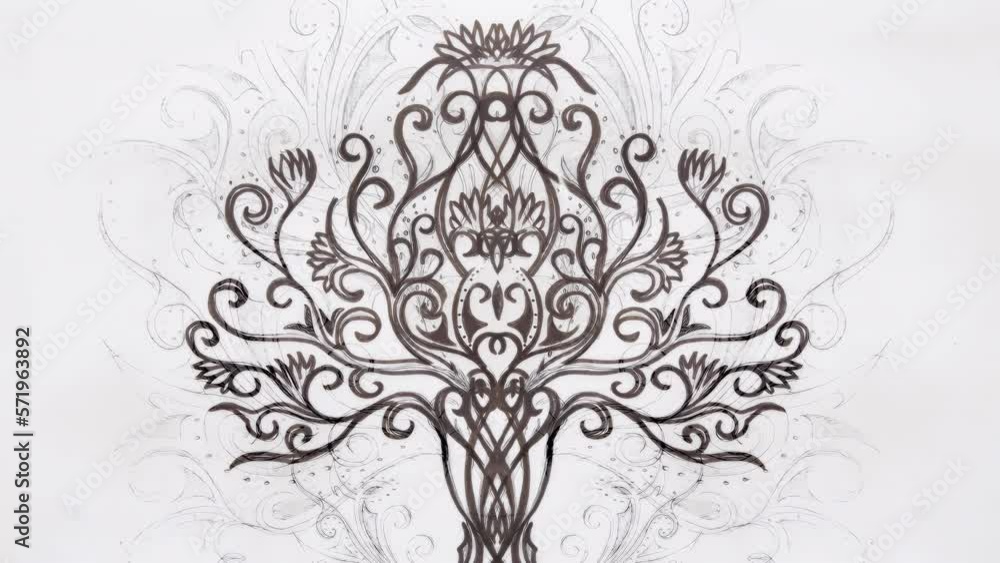 Poster tree of life symbol on structured ornamental background, yggdrasil. Loop Animation.
