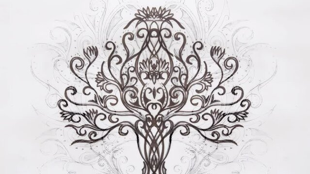tree of life symbol on structured ornamental background, yggdrasil. Loop Animation.