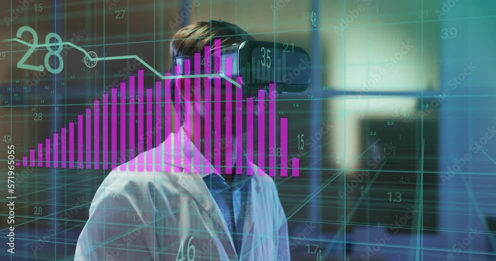 Poster animation of computing data processing over man using vr headset