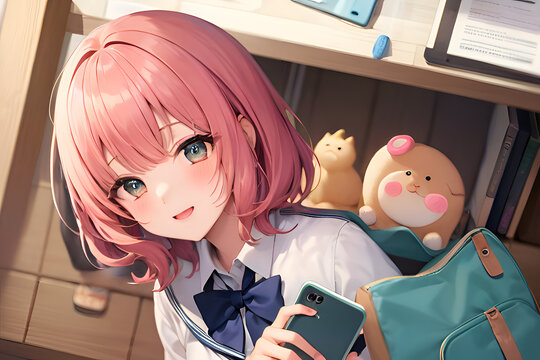 スマホを取り出しこちらに声をかける女の子