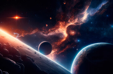 Space, planets and stars. AI generative.
