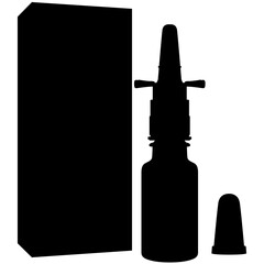 Nasal spray bottle, nasal spray for colds and seasonal allergies. Aerosol spray pump packaging drug. Drug spray for the nose. detailed realistic silhouette